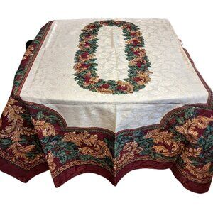 Elegant Damask Holiday Christmas Chateau Noel Rectangular Tablecloth 53” X 70”